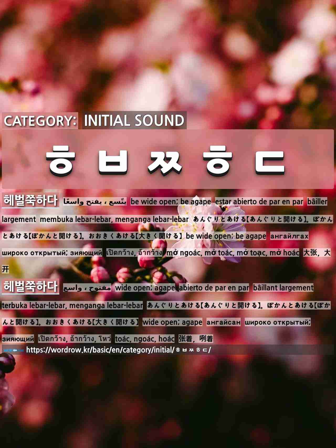 Initial Sound ㅎㅂㅉㅎㄷ 1 Be Wide Open Be Agape 헤벌쭉하다 2 Wide Open Agape 헤벌쭉하다