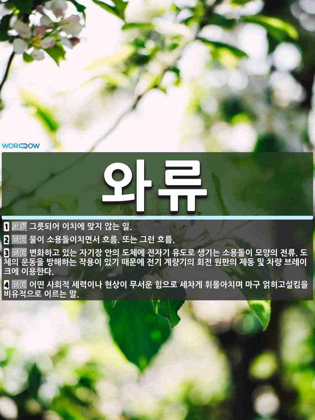 와류 뜻 물이 소용돌이치면서 흐름 또는 그런 흐름